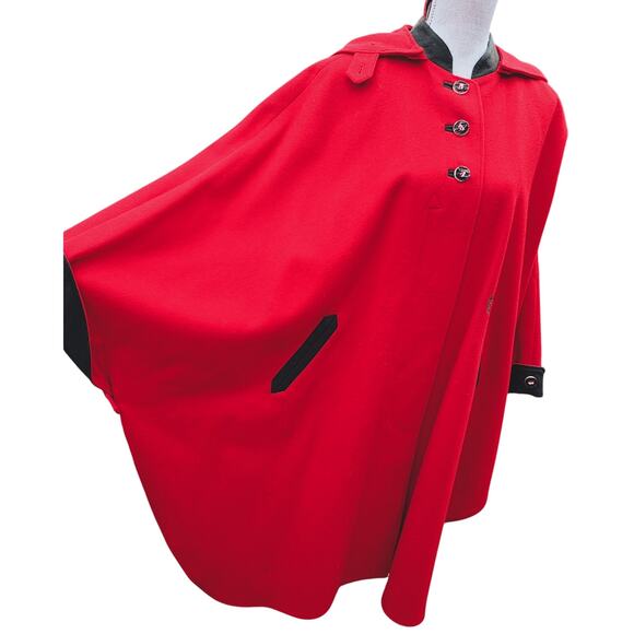 VTG 1970s Salzburg Austria Red Wool Cape Cloak Hooded Embroidered 38 - Picture 2 of 16